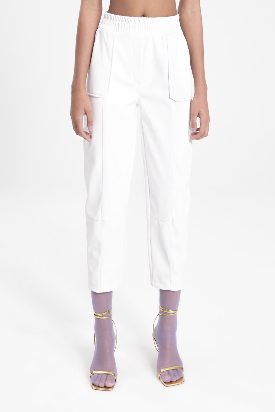 Faux leather jogger pants Ecru