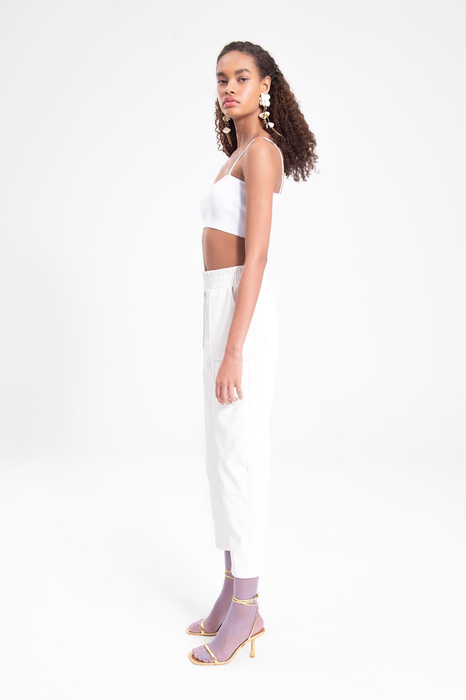 Faux leather jogger pants Ecru