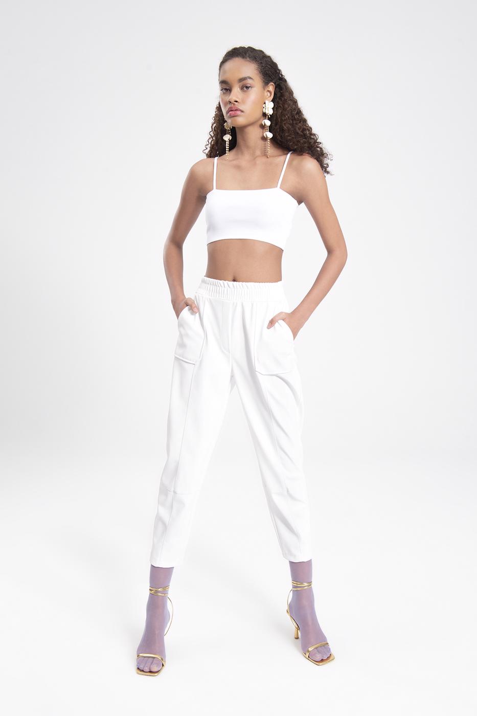Faux leather jogger pants Ecru