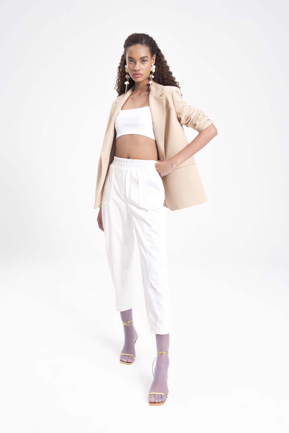 Faux leather jogger pants Ecru