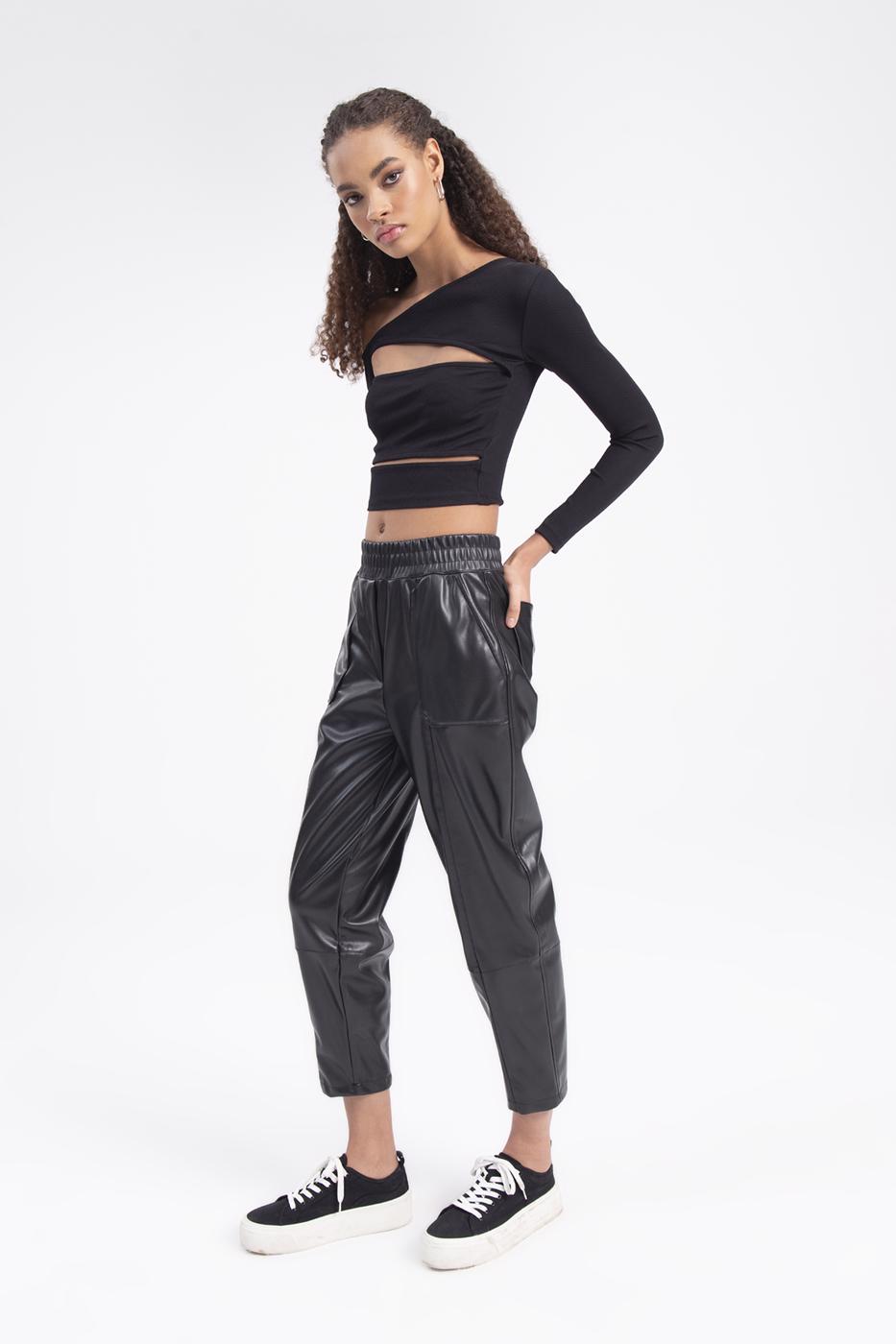 Faux leather jogger pants Black