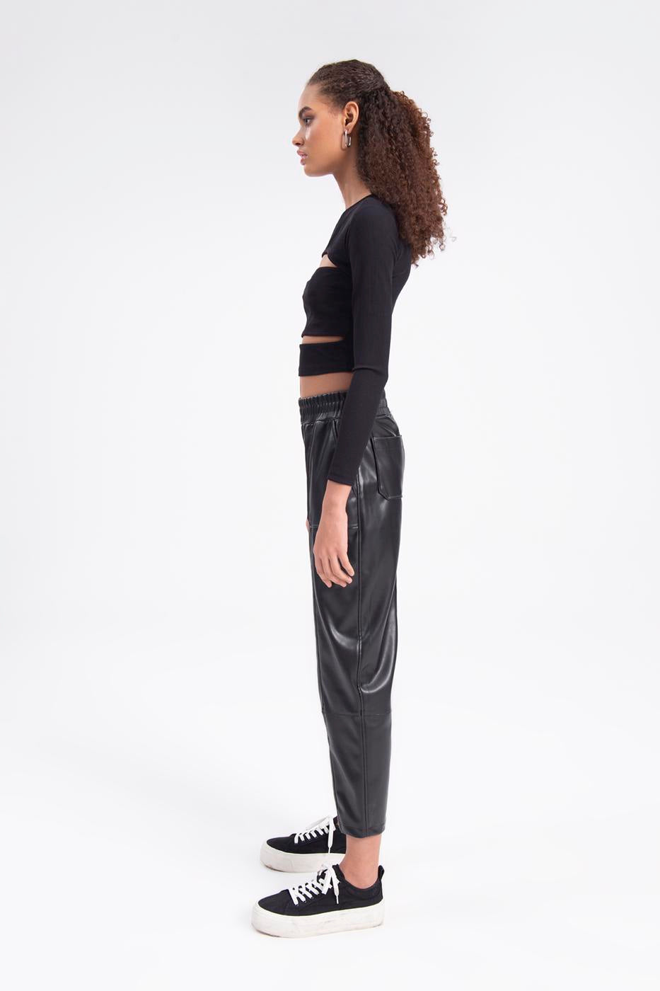 Faux leather jogger pants Black
