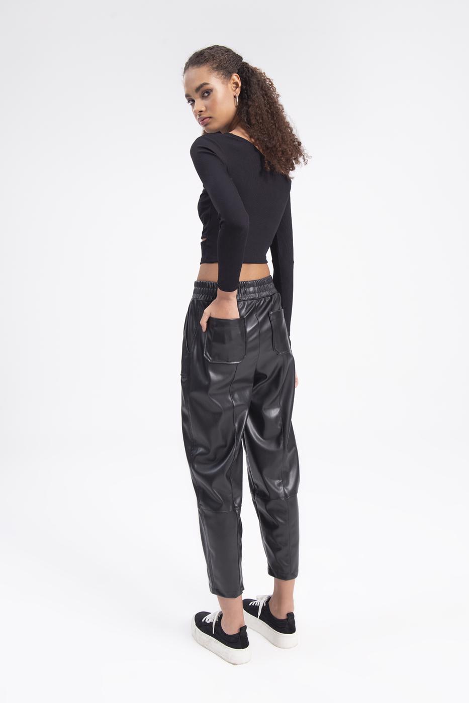 Faux leather jogger pants Black