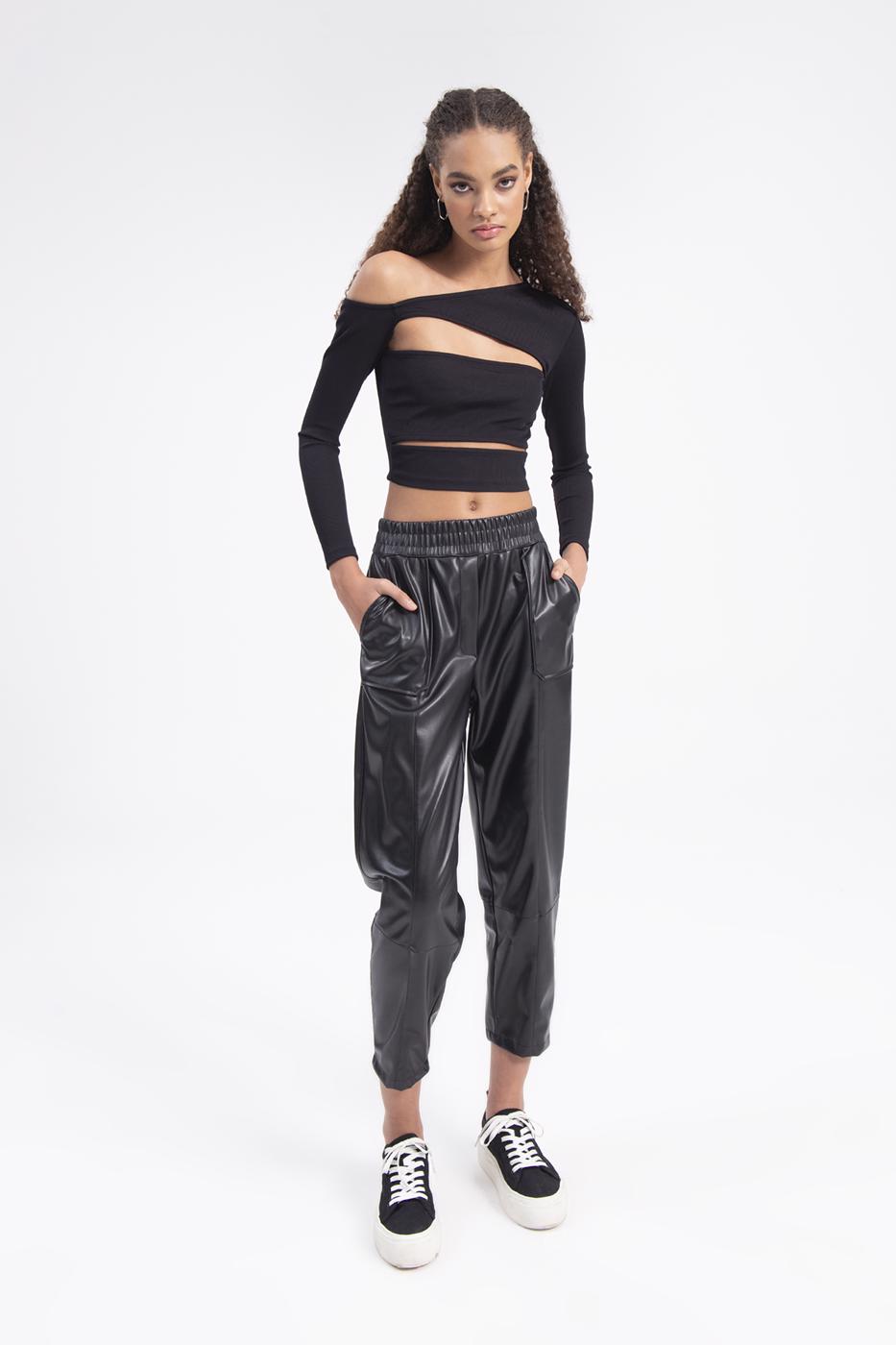 Faux leather jogger pants Black