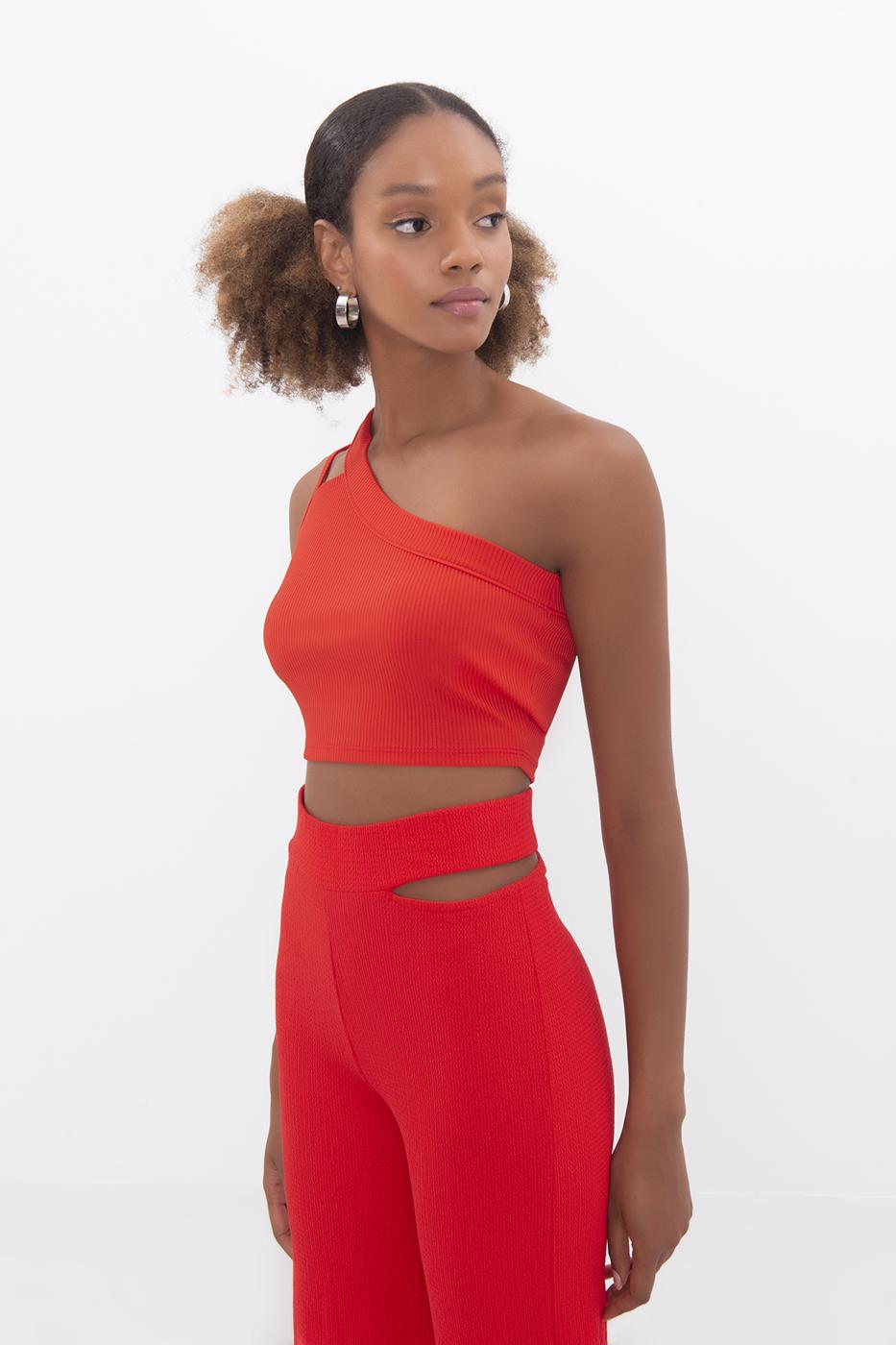 One shoulder strapped crop top Red