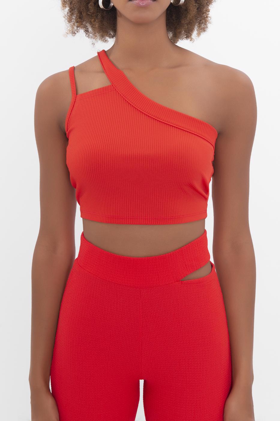 One shoulder strapped crop top Red