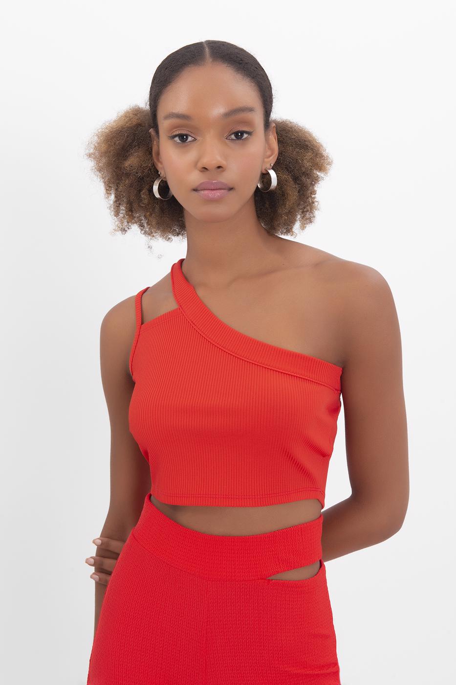 One shoulder strapped crop top Red