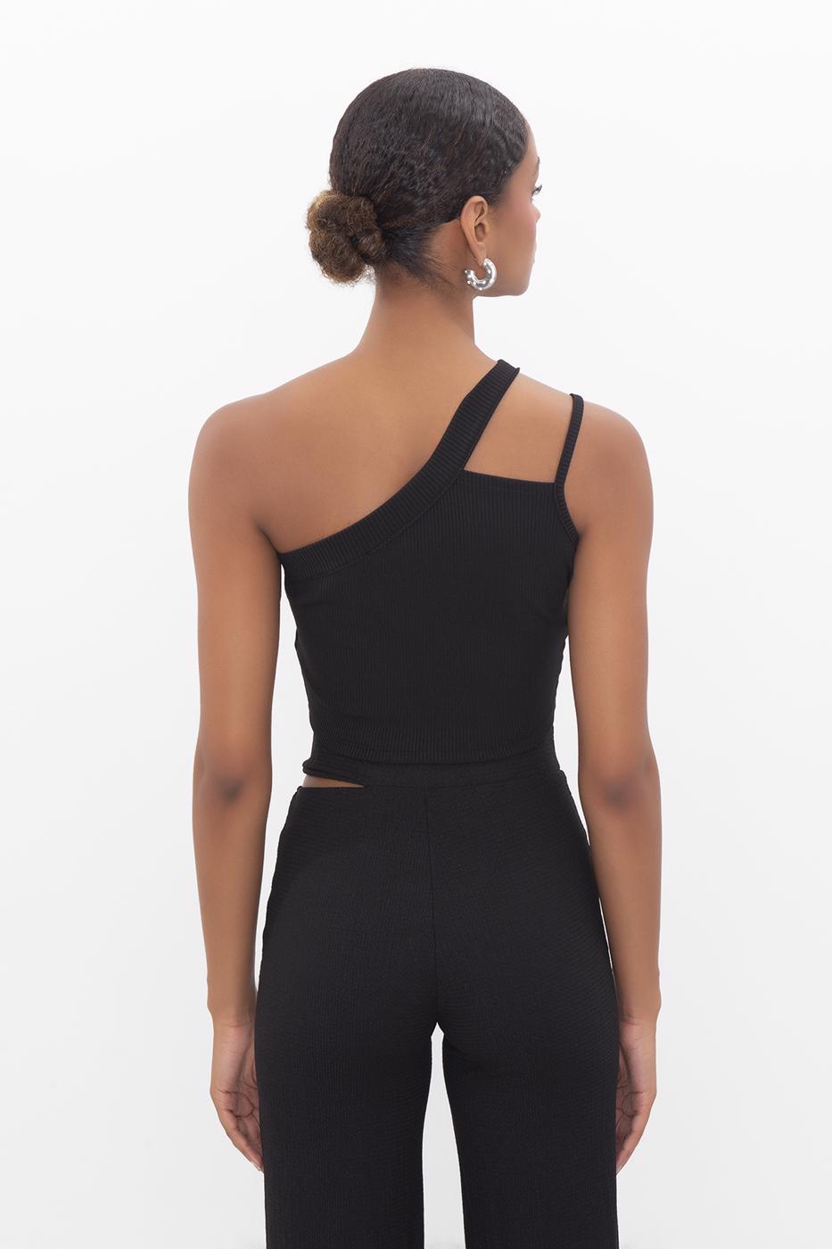 One shoulder strapped crop top Black
