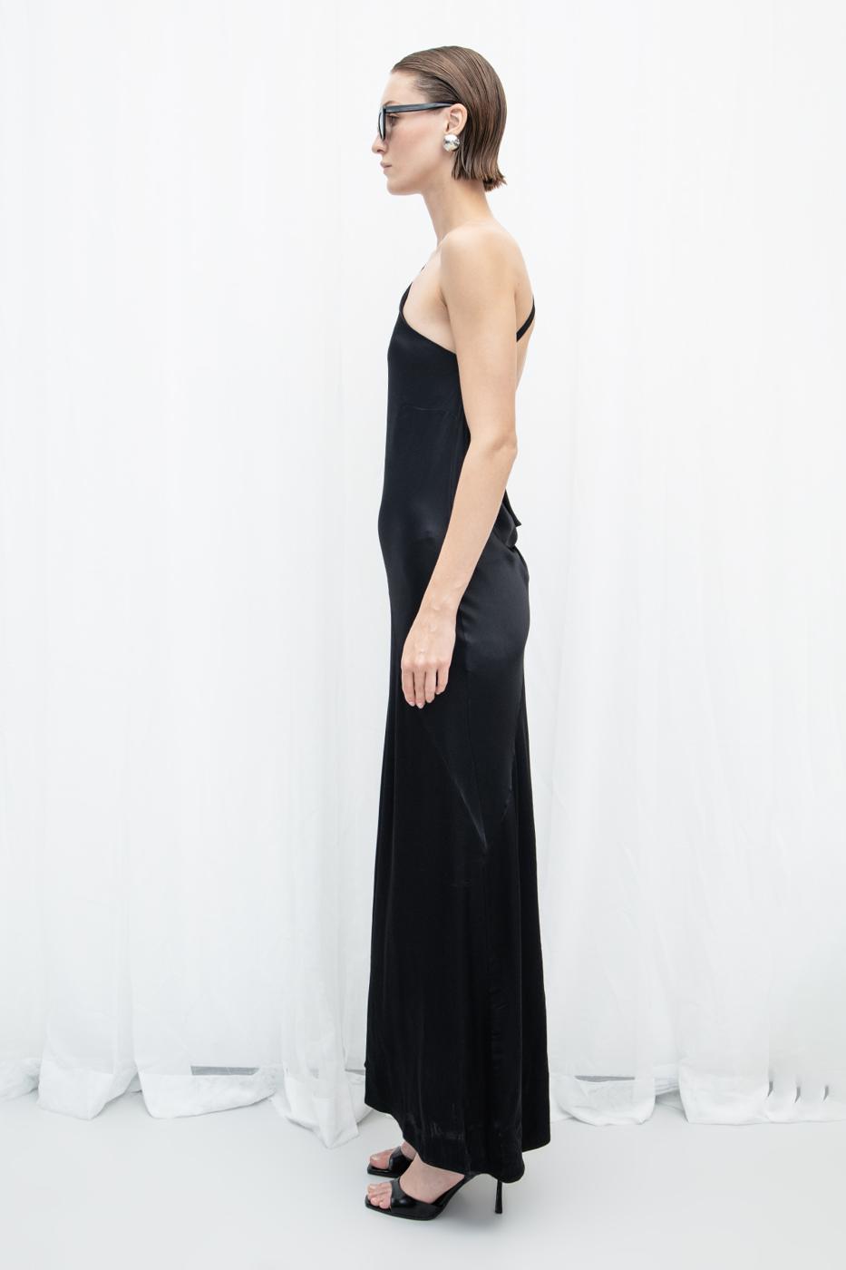 One Shoulder Detailed Satin Maxi Dress