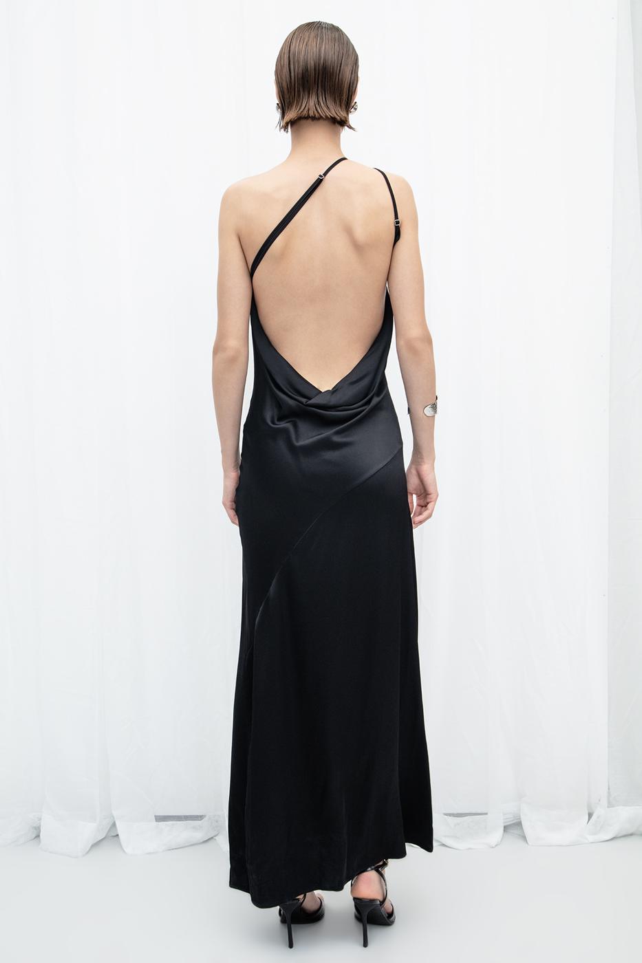 One Shoulder Detailed Satin Maxi Dress