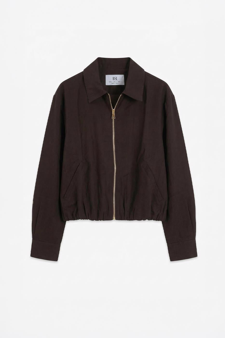 Tencel Metal Zipper Lined Jacket Brown