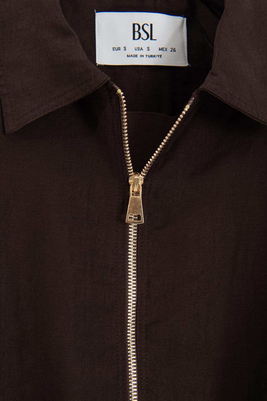 Tencel Metal Zipper Lined Jacket Brown