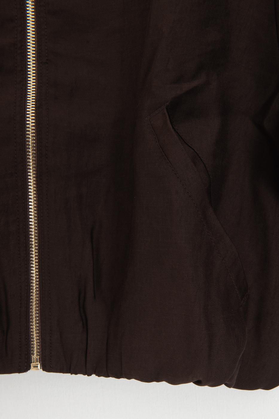 Tencel Metal Zipper Lined Jacket Brown