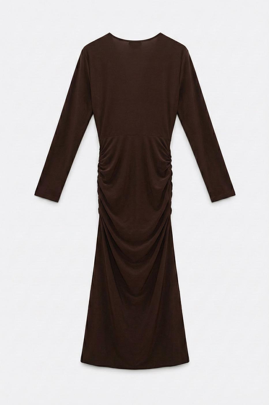 Buckle Detail Deep-Patterned Pencil Dress Brown
