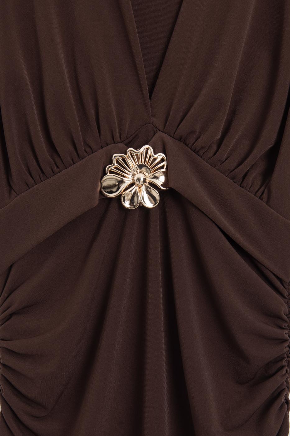 Buckle Detail Deep-Patterned Pencil Dress Brown