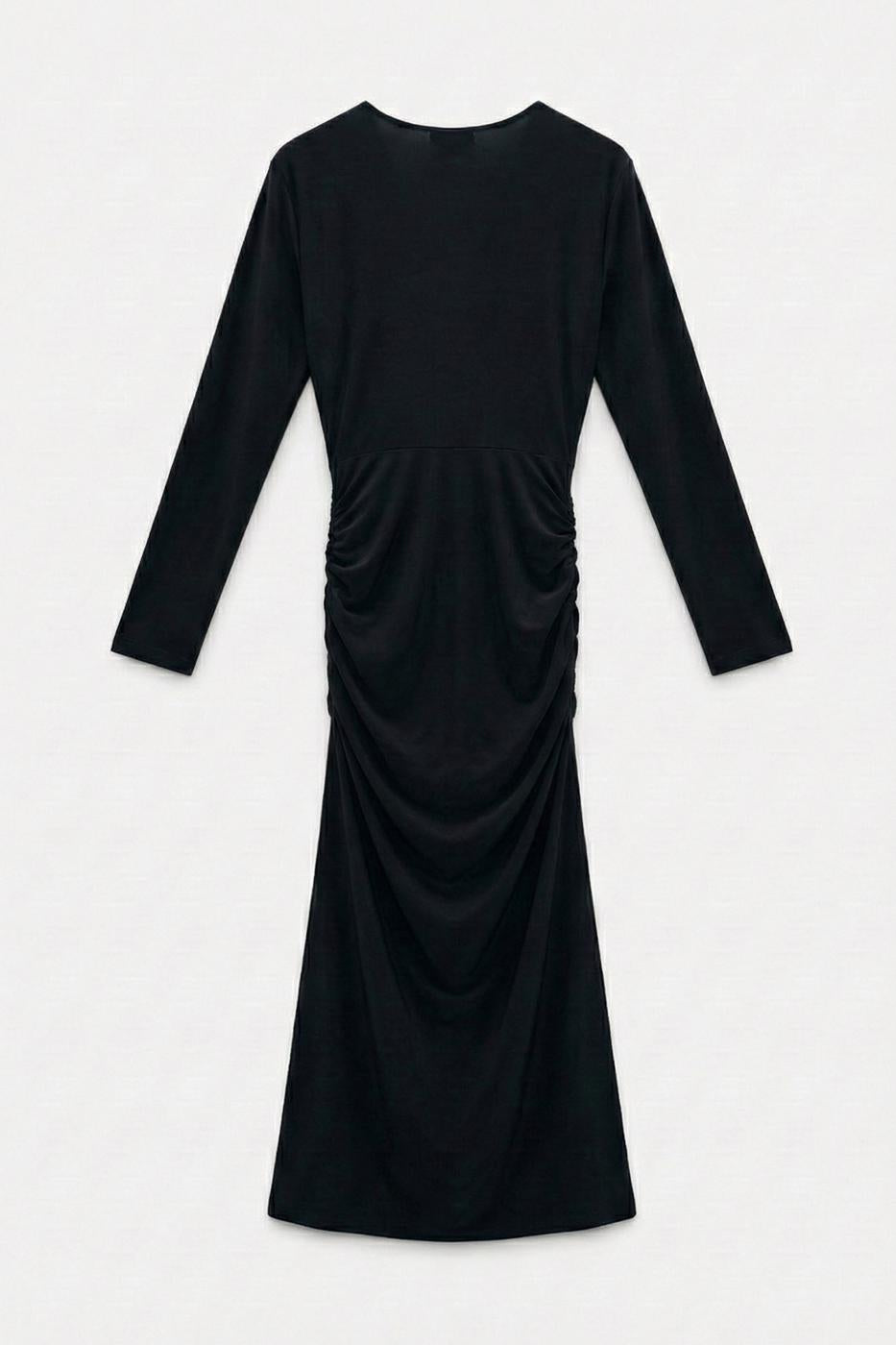 Buckle Detail Deep-Patterned Pencil Dress Black