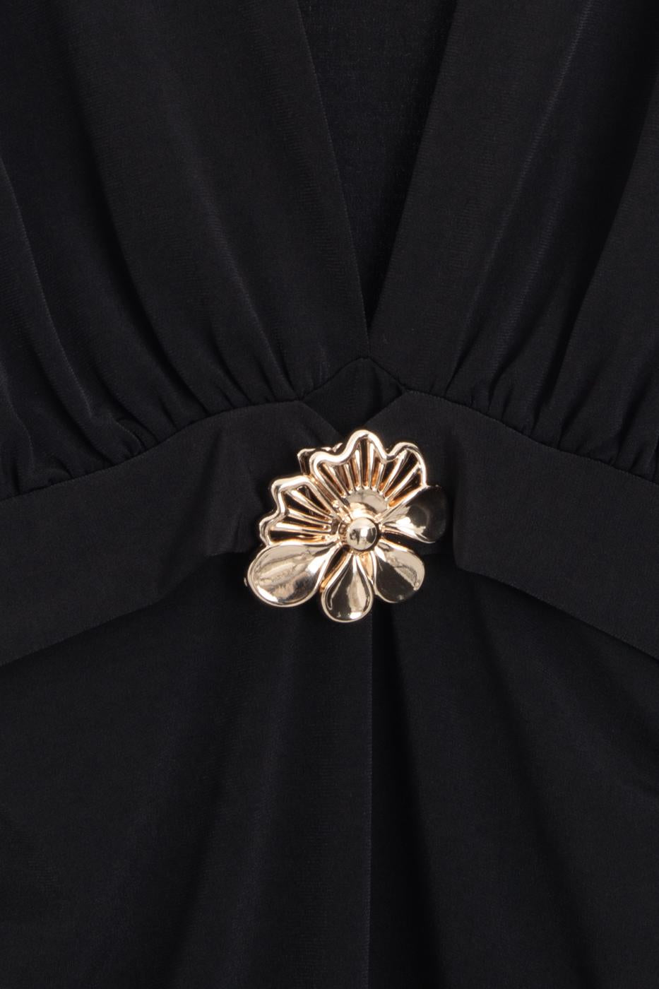 Buckle Detail Deep-Patterned Pencil Dress Black