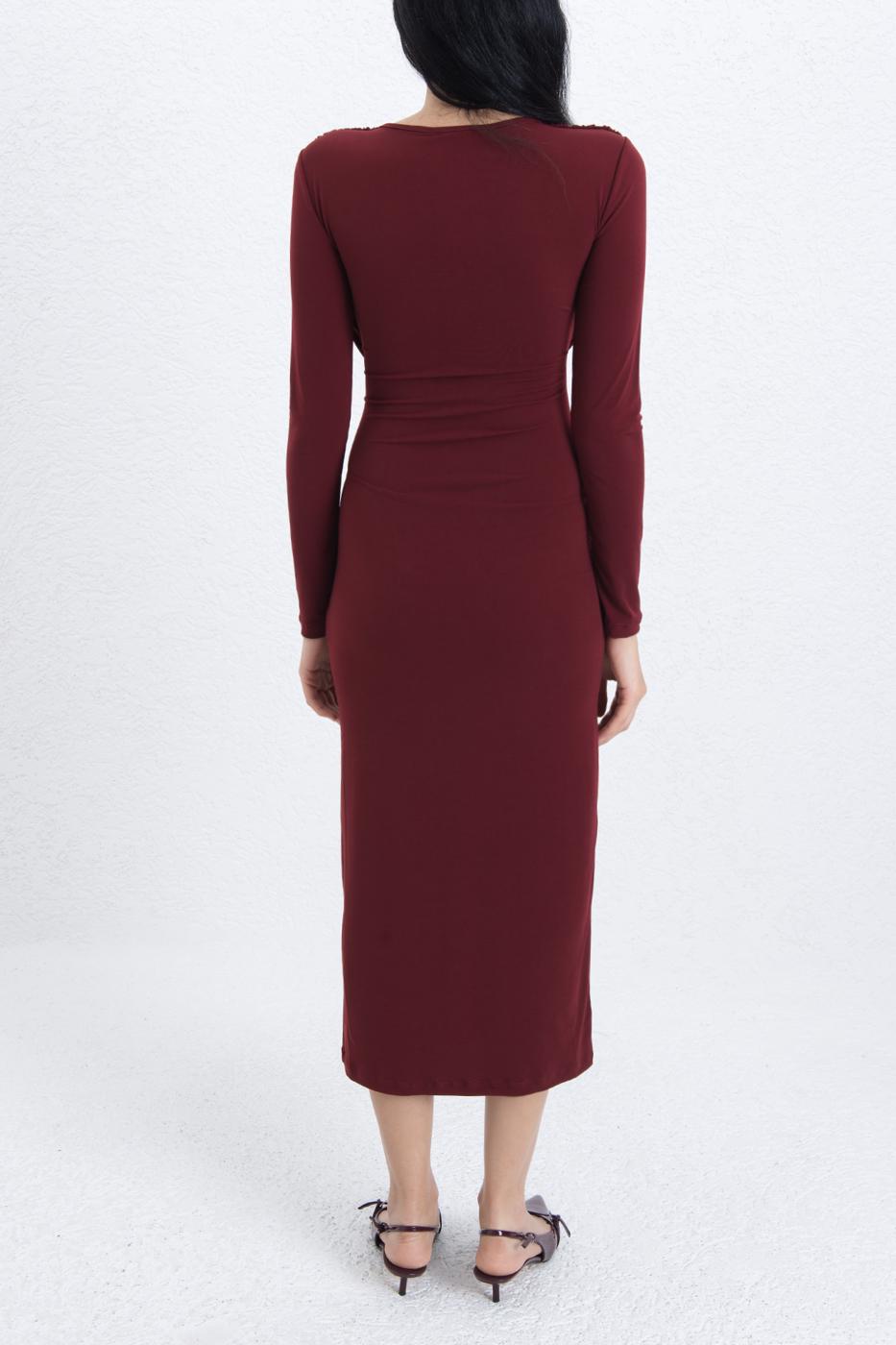 Midi Dress with Buckle Detail Burgundy