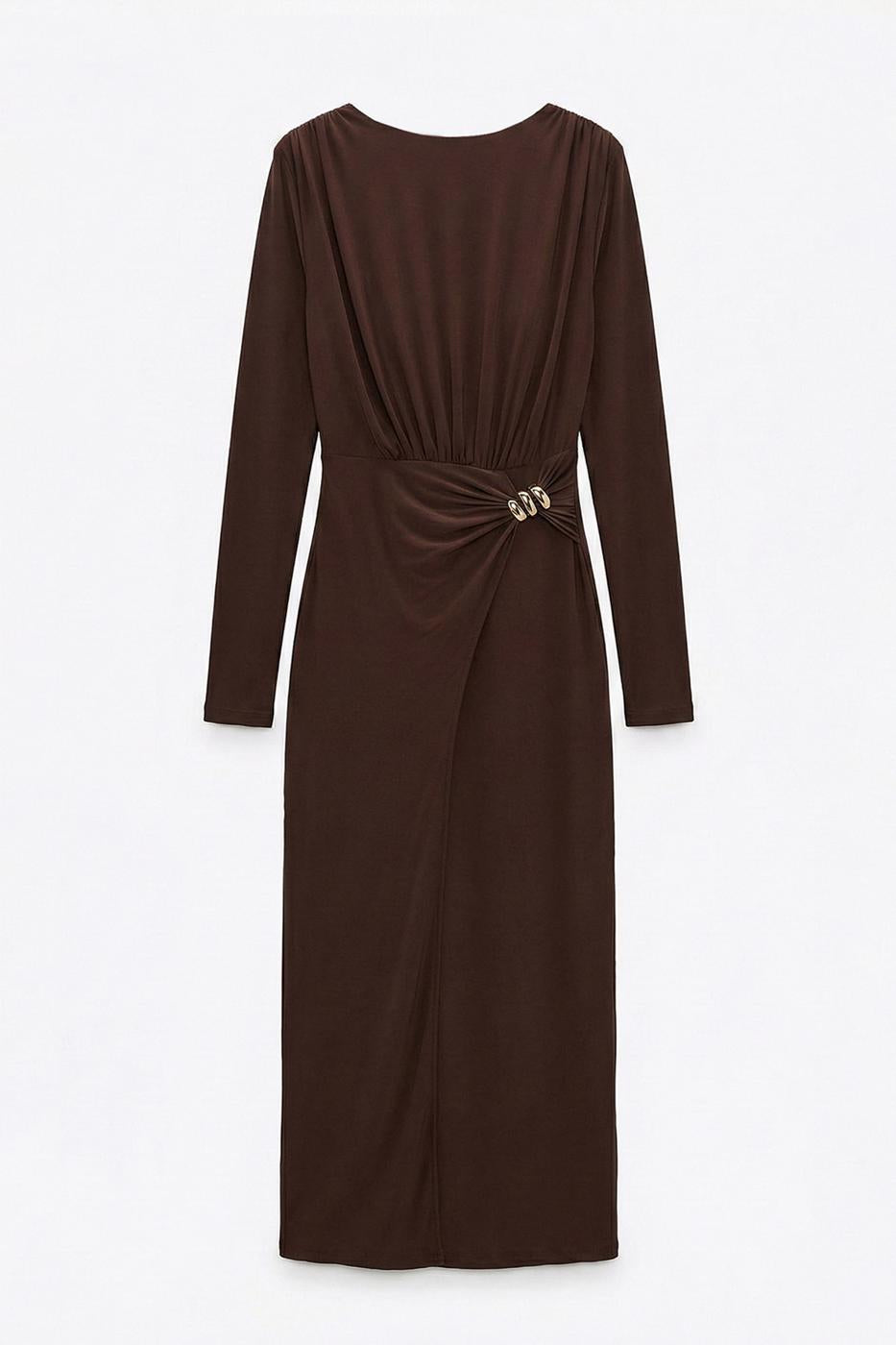 Midi Dress with Buckle Detail Brown