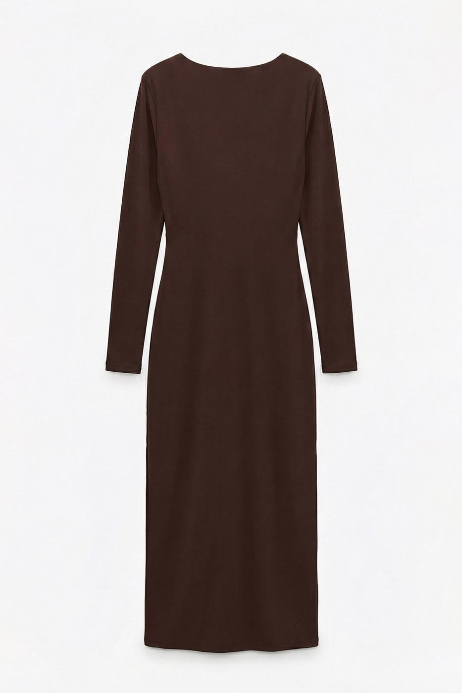 Midi Dress with Buckle Detail Brown