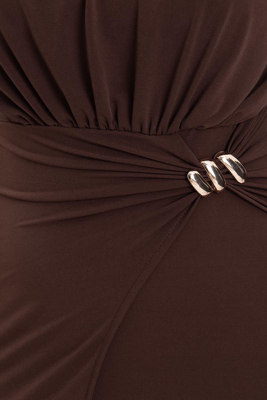 Midi Dress with Buckle Detail Brown