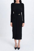 Midi Dress with Buckle Detail Black