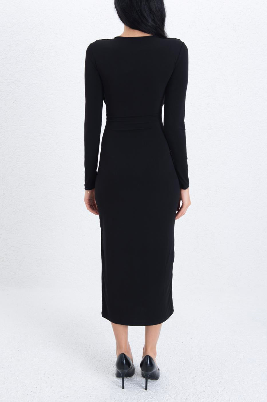 Midi Dress with Buckle Detail Black