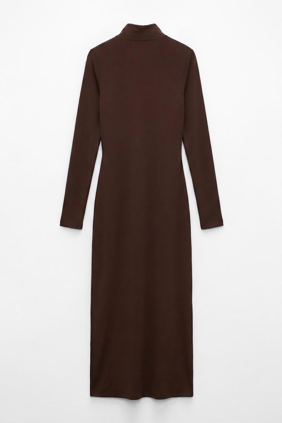 Midi Dress with Buckle Detail Brown