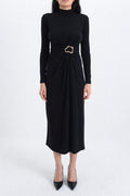Midi Dress with Buckle Detail Black