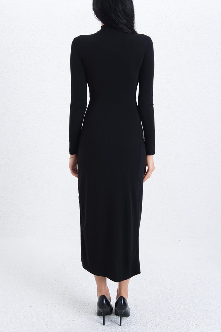 Midi Dress with Buckle Detail Black