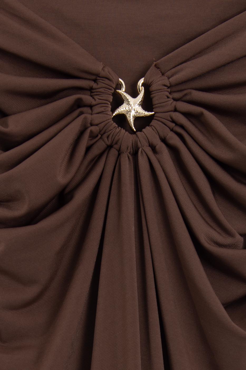 Midi Skirt with Buckle and Drape Details Brown