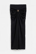 Midi Skirt with Buckle and Drape Details Black