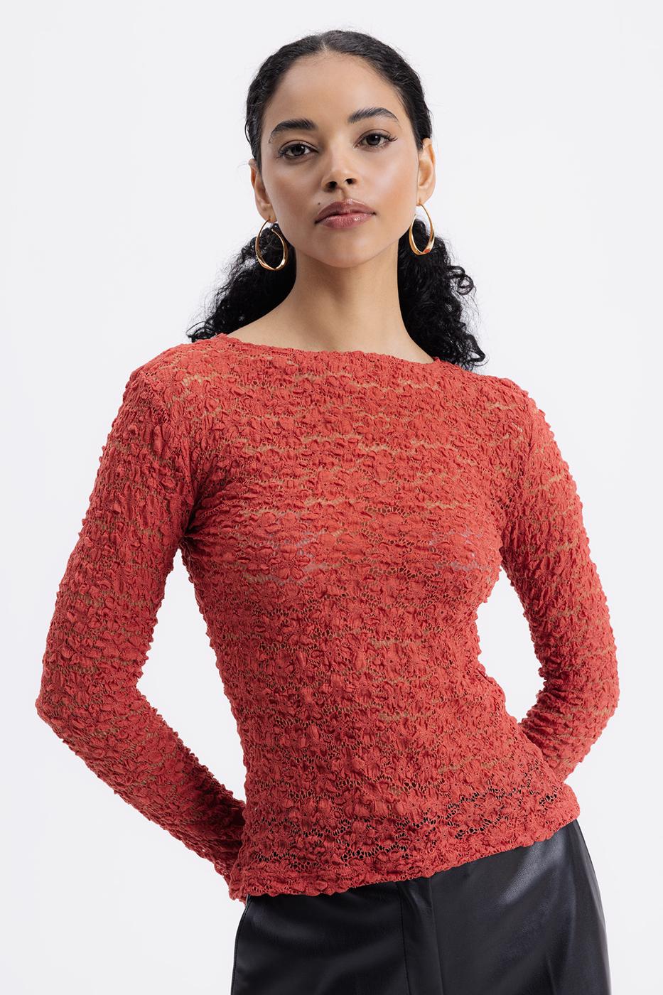 Transparent Lace Top Coral