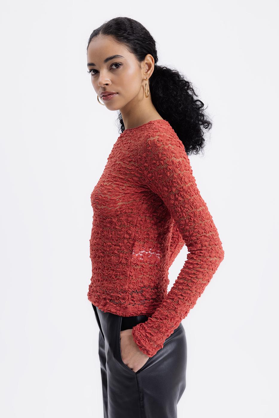 Transparent Lace Top Coral