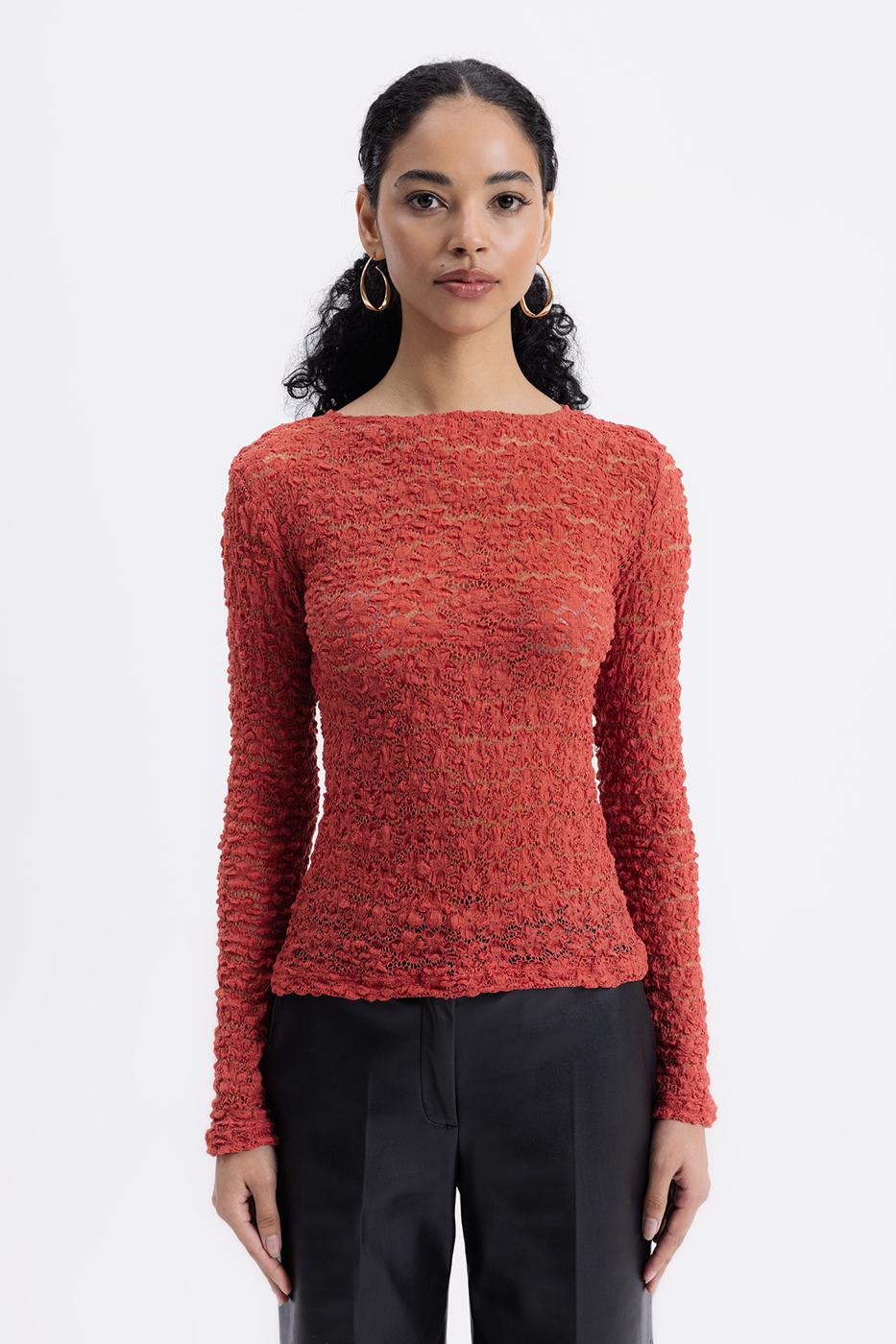 Transparent Lace Top Coral