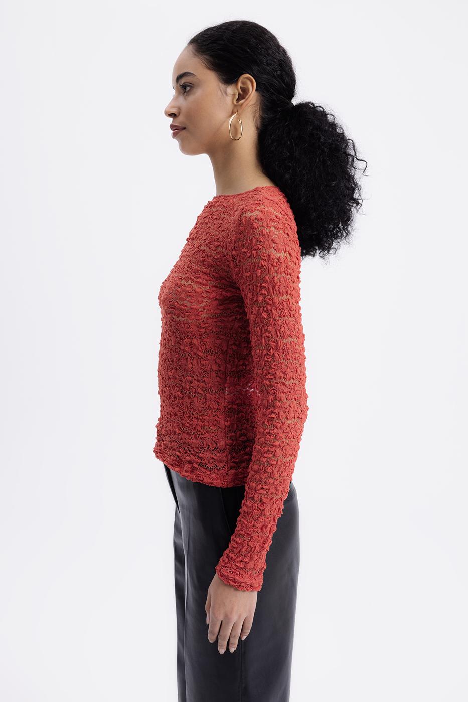 Transparent Lace Top Coral