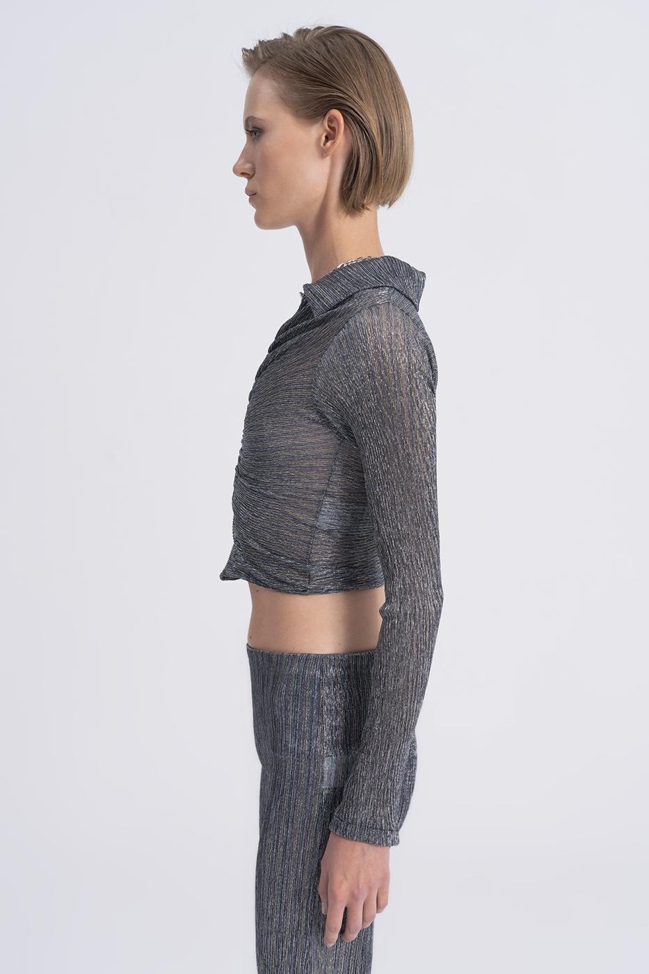 Transparent Polo Collar Crop Top