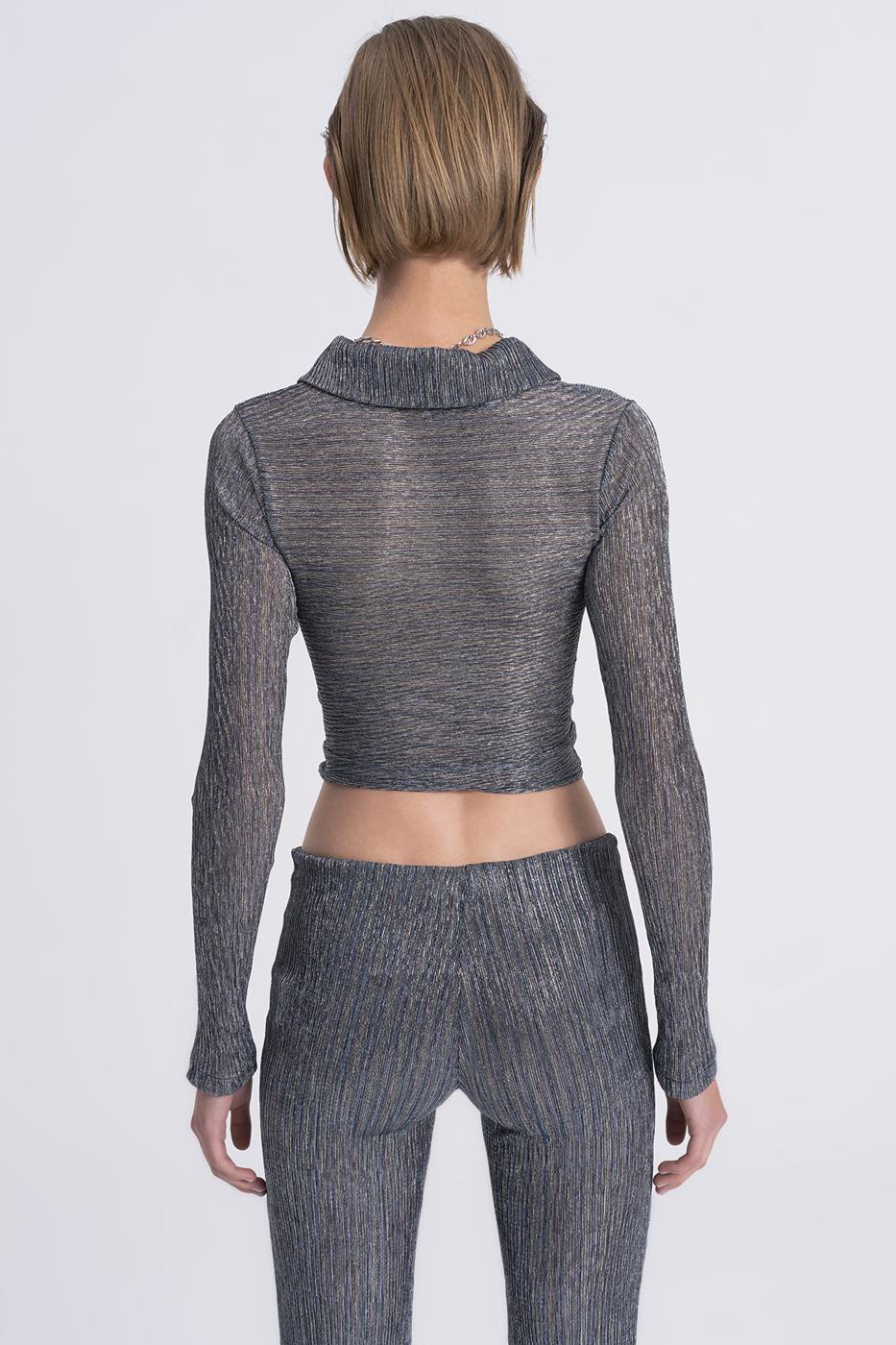 Transparent Polo Collar Crop Top