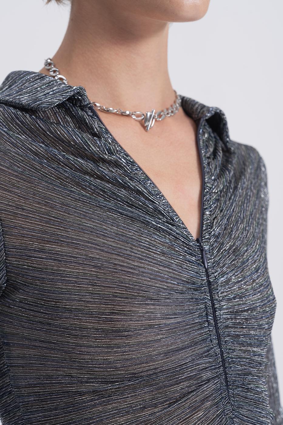 Transparent Polo Collar Crop Top