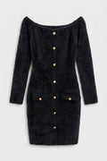 Knitted Carmel Collar Mini Dress Black