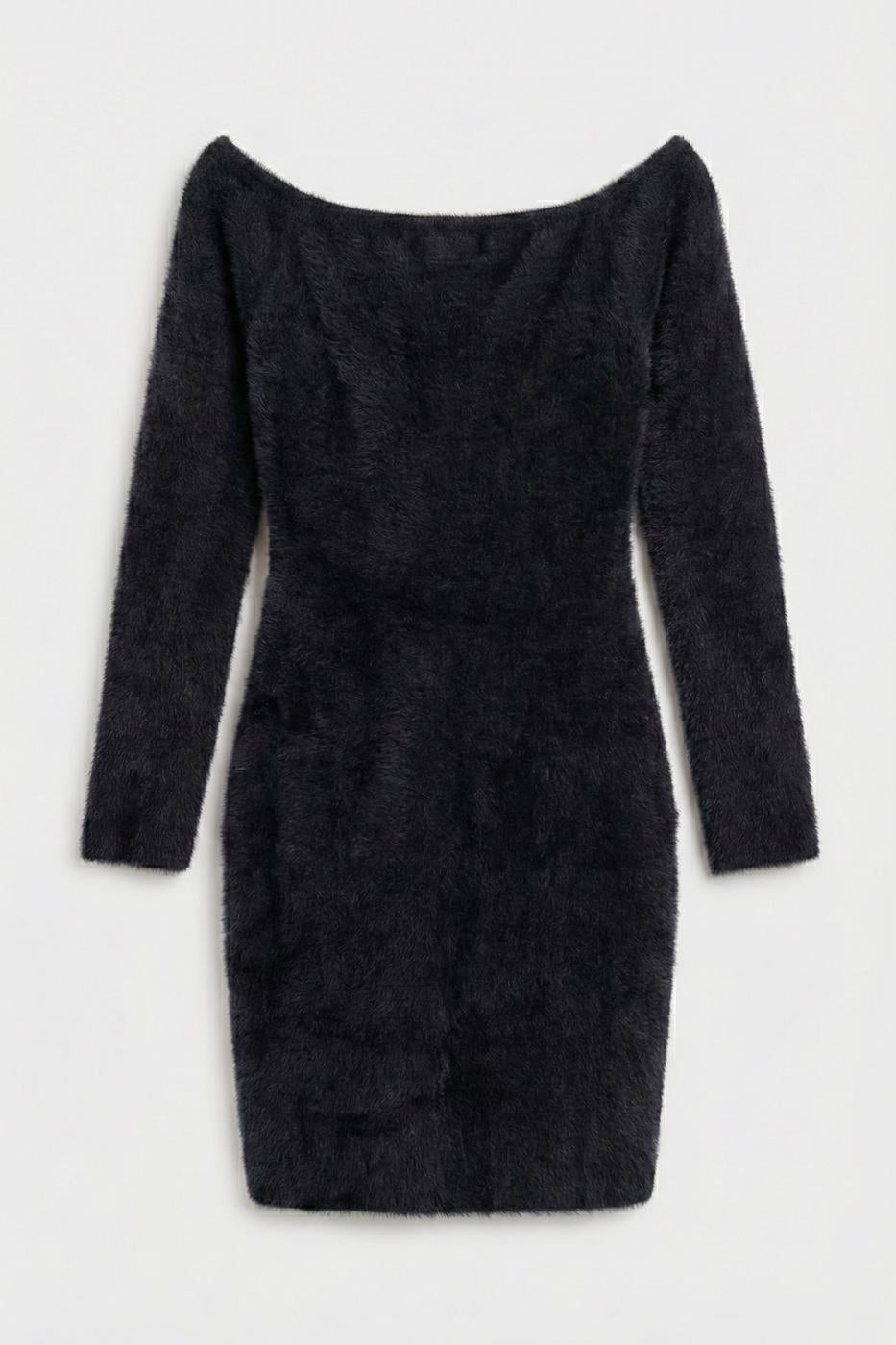 Knitted Carmel Collar Mini Dress Black