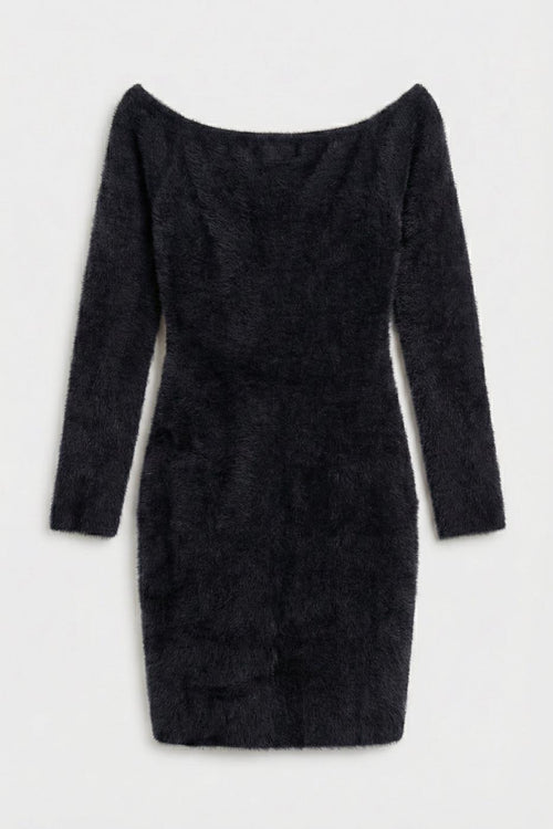 Knitted Carmel Collar Mini Dress Black