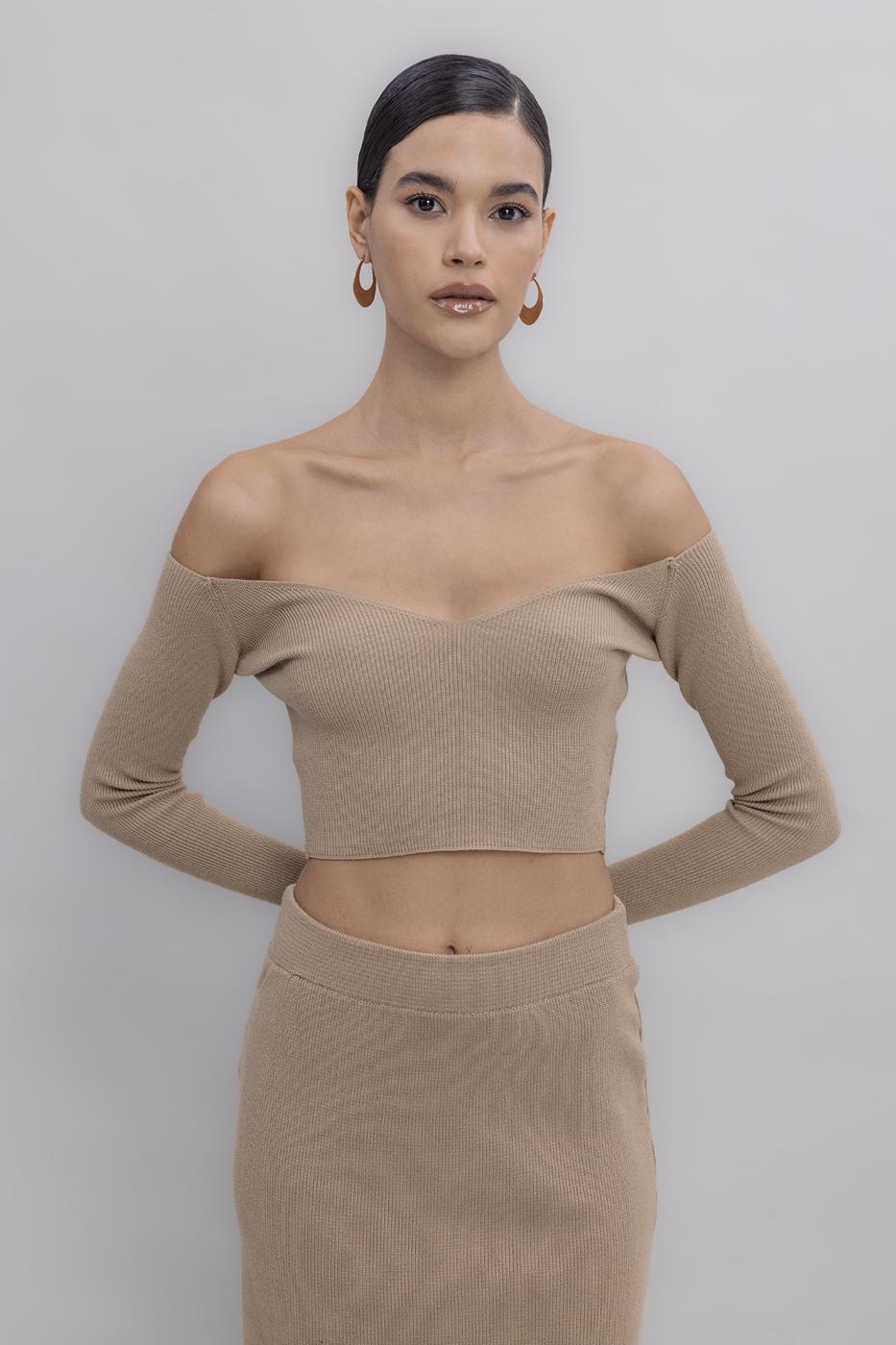 Knit Carmen Neck Crop Top