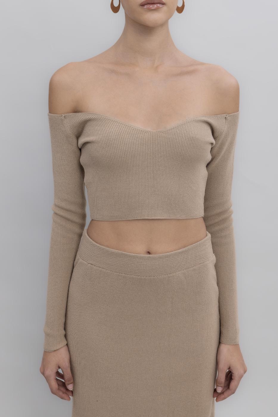 Knit Carmen Neck Crop Top