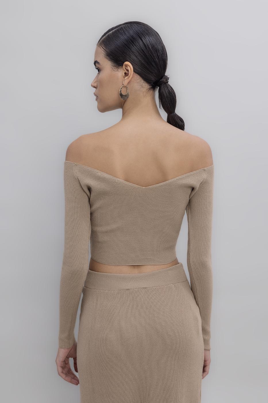 Knit Carmen Neck Crop Top