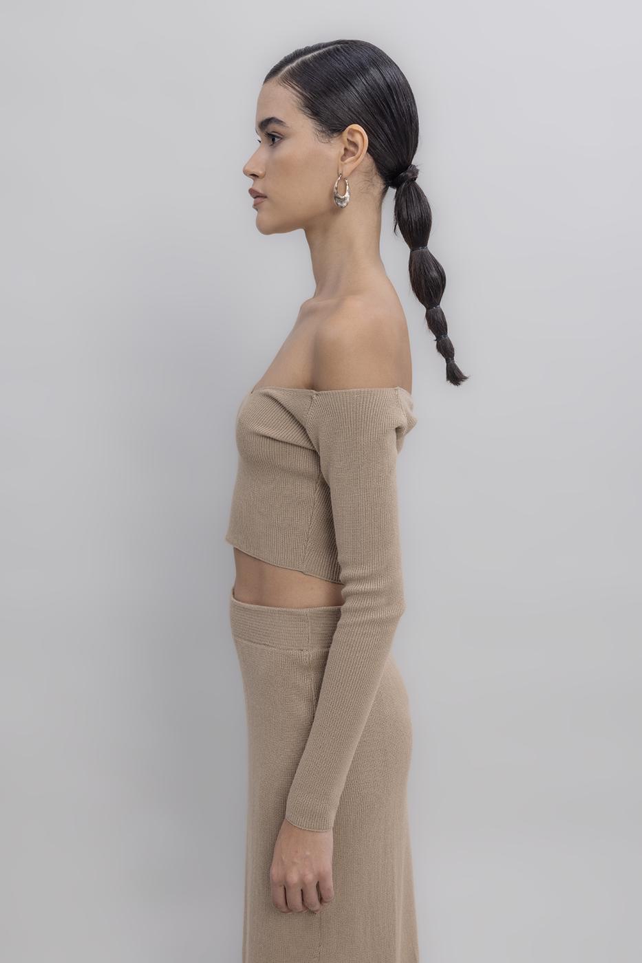 Knit Carmen Neck Crop Top