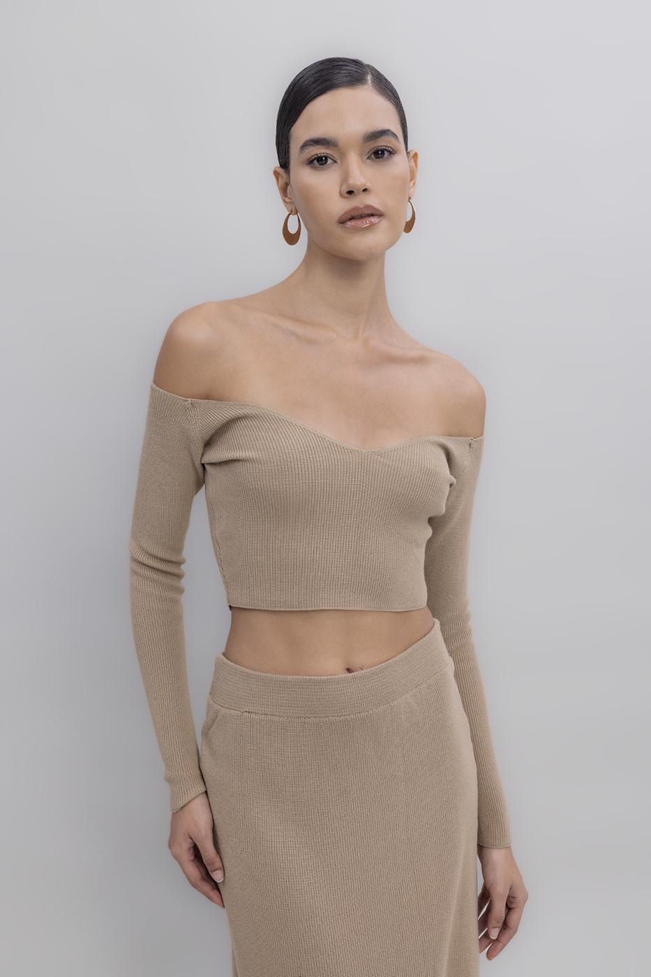 Knit Carmen Neck Crop Top
