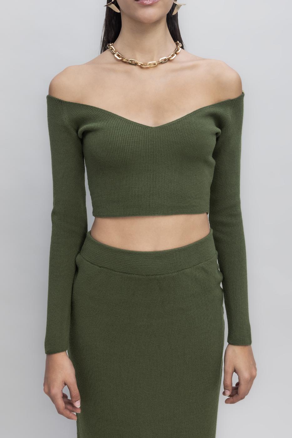 Knit Carmen Neck Crop Top