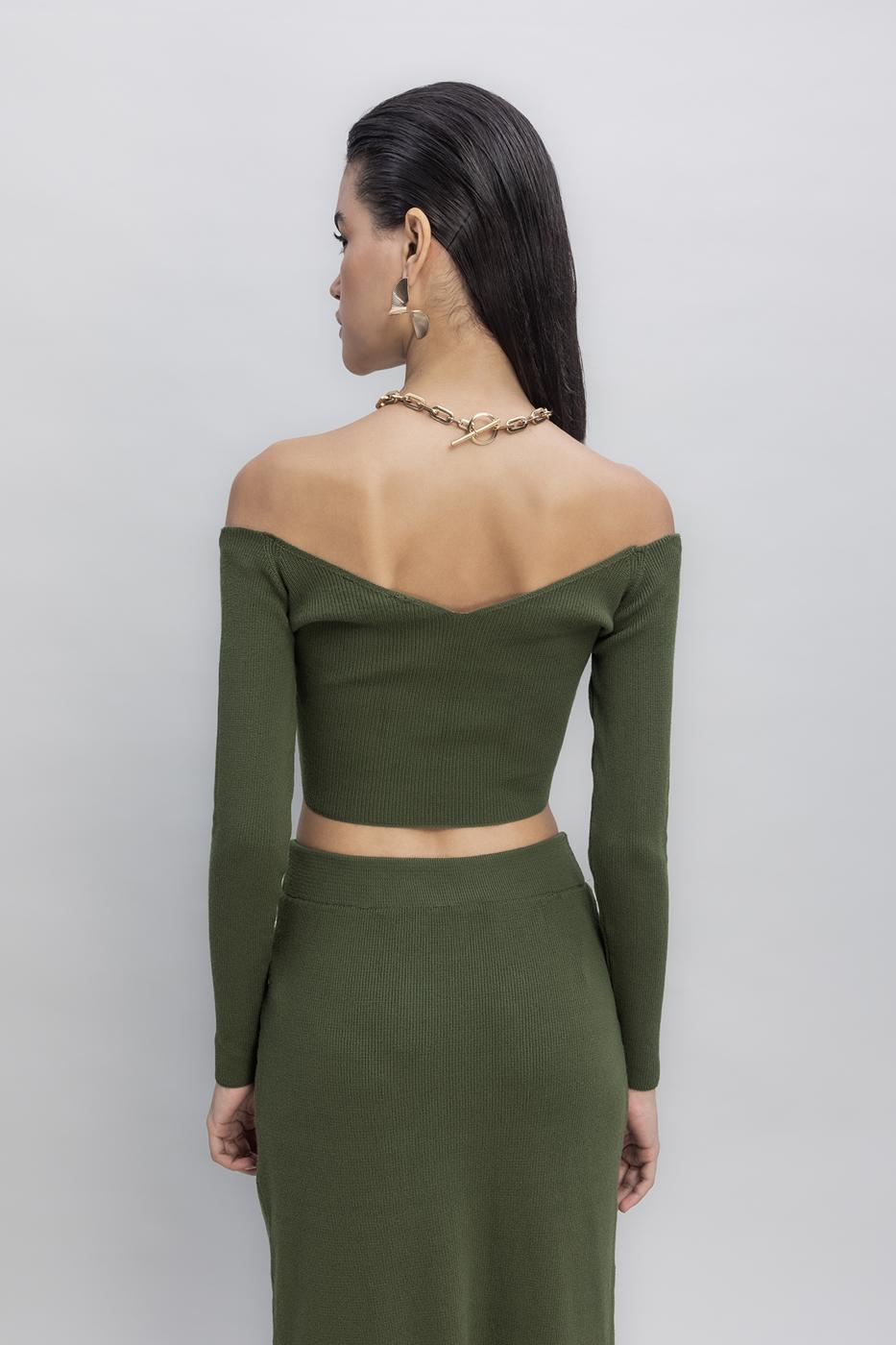 Knit Carmen Neck Crop Top