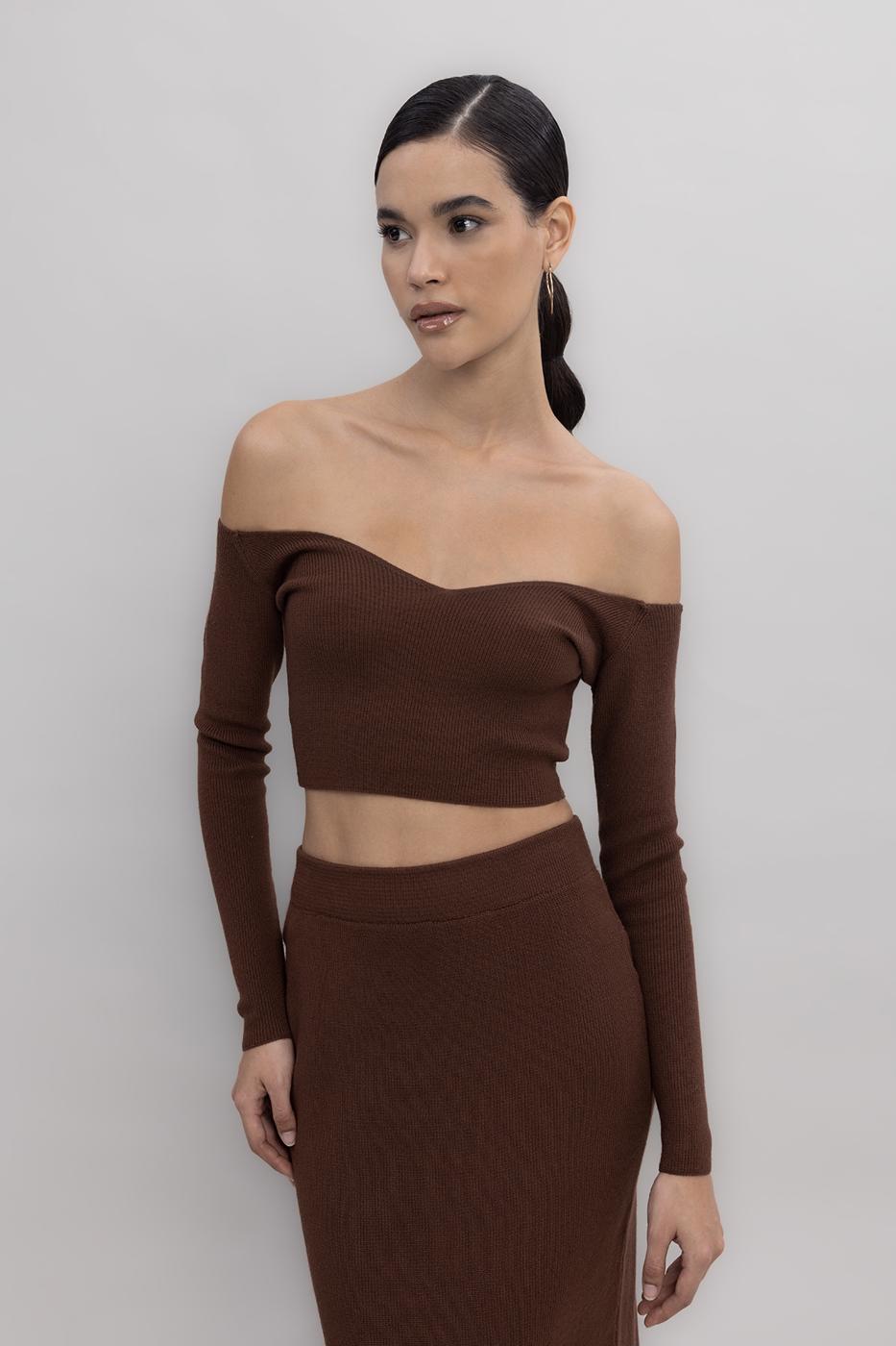 Knit Carmen Neck Crop Top